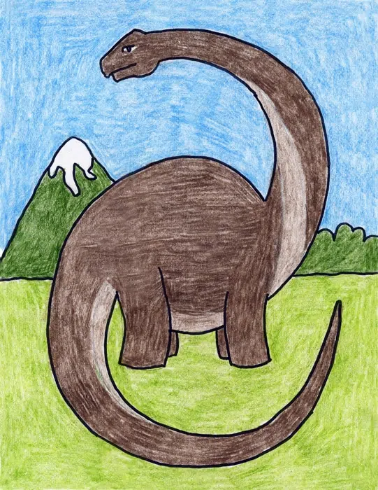 A drawing of a Diplodocus, made with the help of an easy step by step tutorial. 
