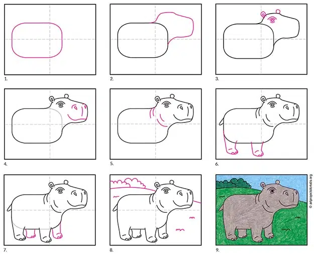 How to Draw a Hippo Drawing | Easy Hippopotamus Outline Step by Step Sketch  for Beginners - YouTube