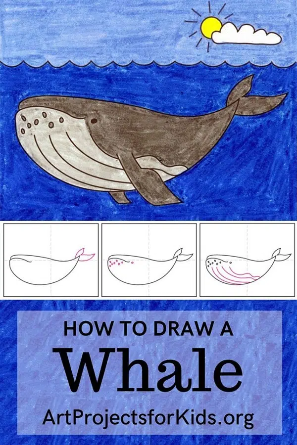 Простой учебник по рисованию китов и страница раскраски китов