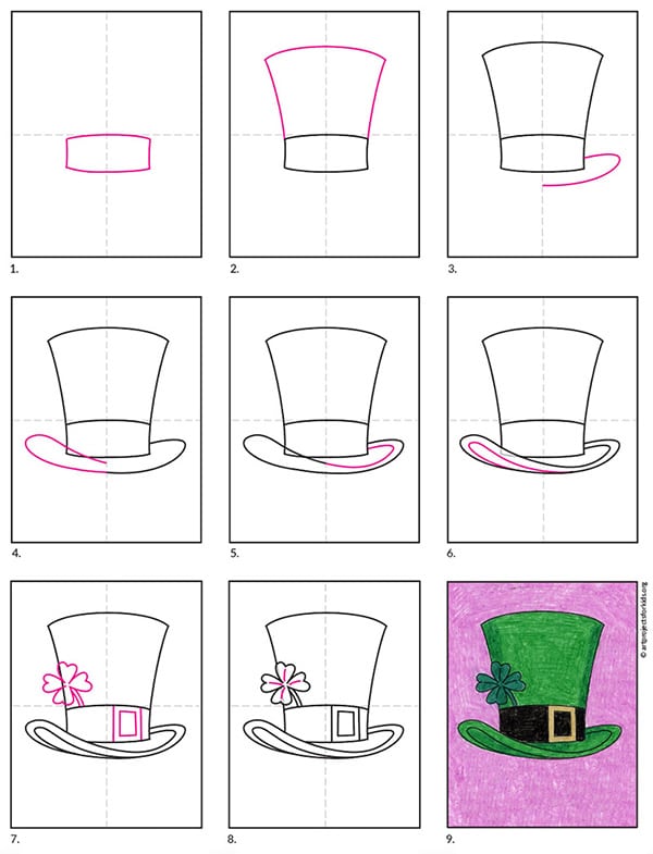 How to Draw a Leprechaun Hat diagram 1 – Activity Craft Holidays, Kids, Tips