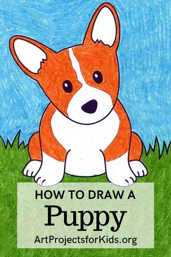 Простой учебник по рисованию щенков и страница раскраски щенков