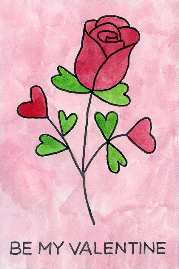 A drawing of a Rose for Valentine's Day, made with the help of an easy step by step tutorial. 
