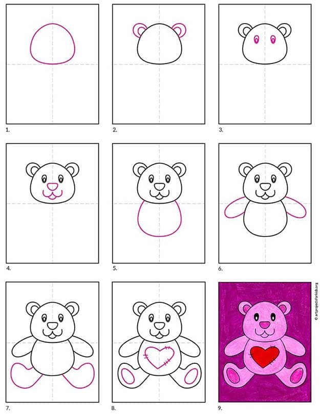 Easy How To Draw A Valentine Teddy Bear And Coloring Page