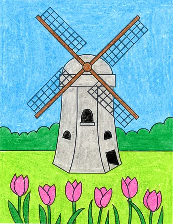 Colored doodle windmill Royalty Free Vector Image