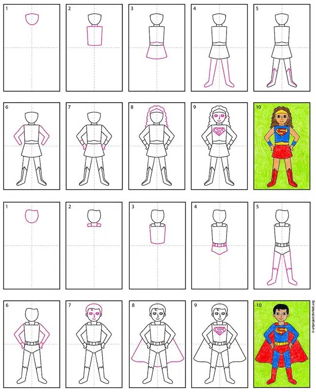 how to draw superheroes step by step for kids