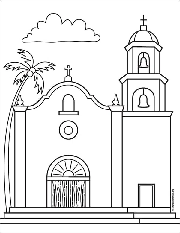 Easy How to Draw a Mission Tutorial and Mission Coloring Page