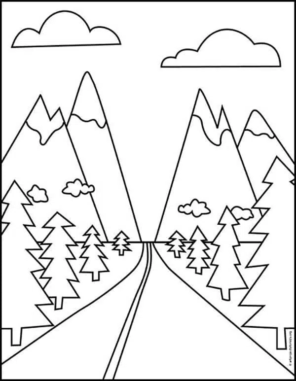 Landscapes in Perspective coloring page, available as a free download.