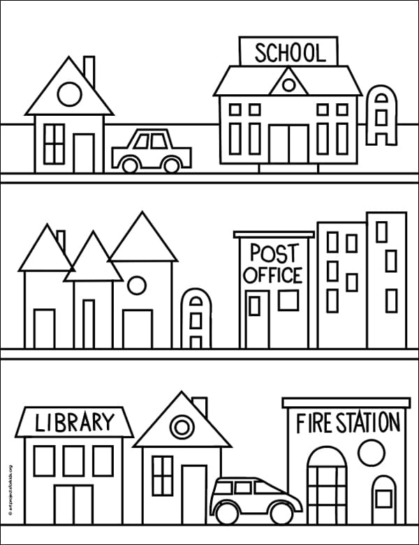 Easy How to Draw Your Neighborhood Tutorial and Coloring Page