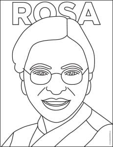 How to Draw Rosa Parks - Easy Step-by-Step Art Lesson + Coloring Page