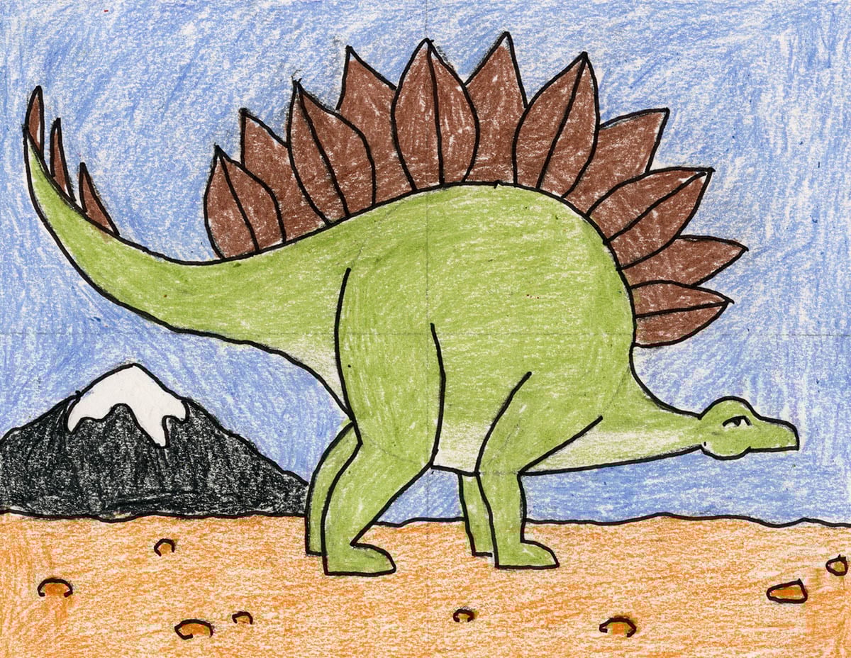 Stegosaurus Drawing: How to Draw a Stegosaurus Dinosaur Illustration for Kids