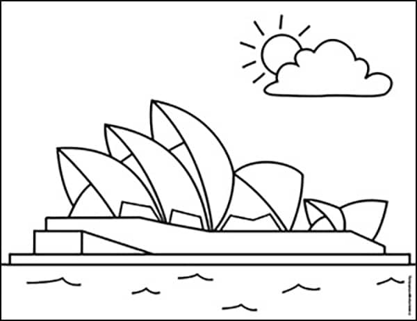 Easy How To Draw The Sydney Opera House Tutorial And Coloring Page 7806