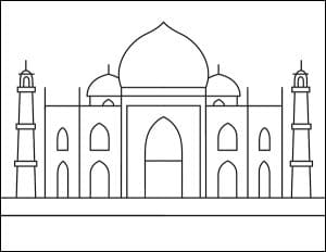 Easy How to Draw the Taj Mahal Tutorial, Taj Mahal Coloring Page