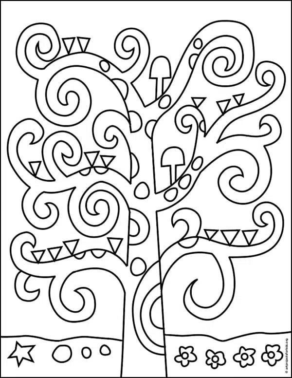 Страница раскраски «Древо жизни», доступная для бесплатного скачивания.