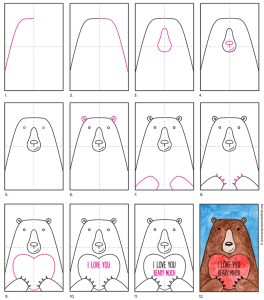 Easy How To Draw A Valentine Bear Tutorial Video & Coloring Page