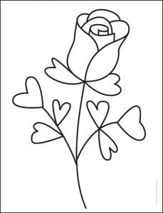 How to Draw a Rose for Valentine's Day Tutorial & Coloring Page
