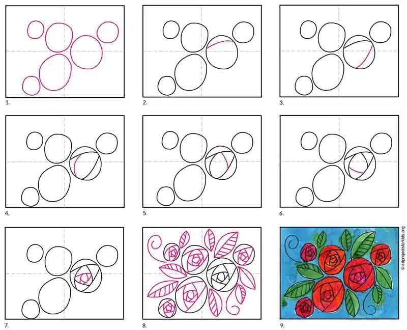 Easy, Step-by-step Rose Drawing for Kids - Really Easy Drawing Tutorial