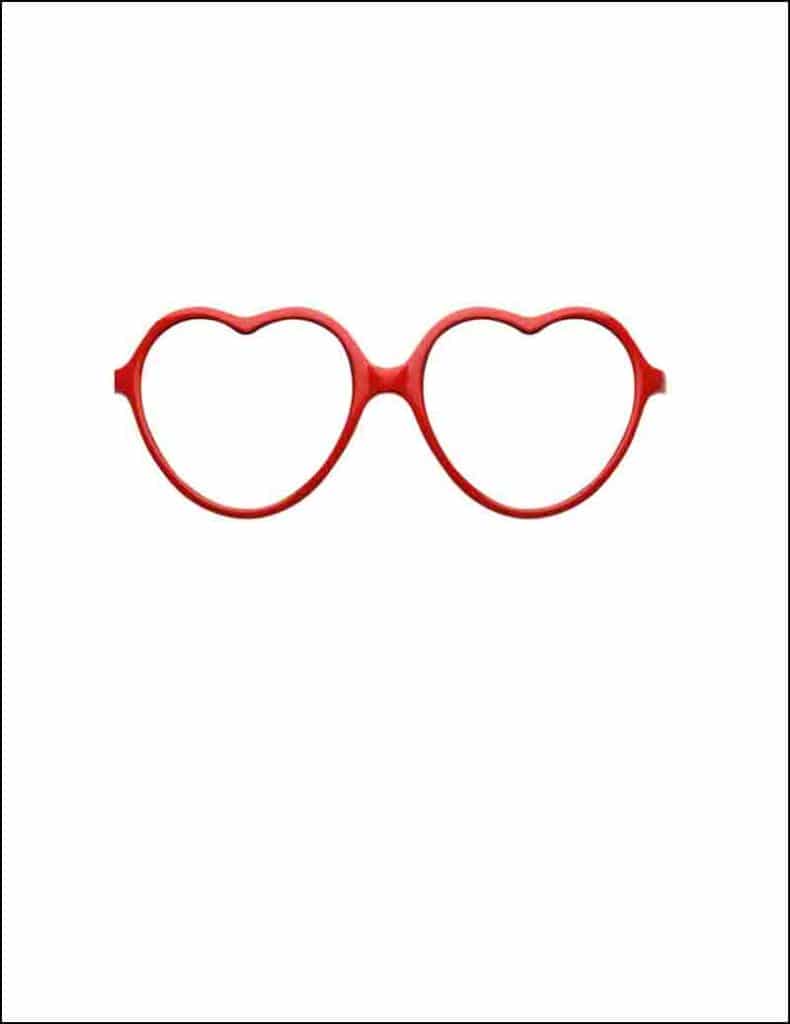 Página para colorear de gafas de corazón, disponible como descarga gratuita.