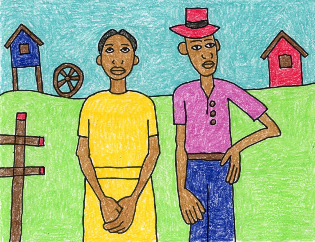 A drawing made as a William H. Johnson Style Art Project for Kids