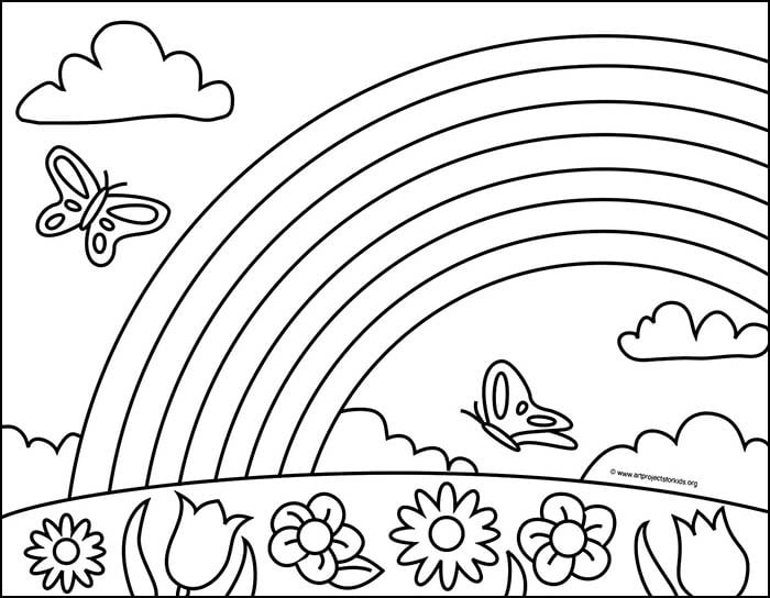 Easy How to Draw a Rainbow Tutorial Video and Rainbow Coloring Page