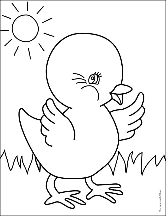 Easy How to Draw a Baby Chick Tutorial & Baby Chick Coloring Page