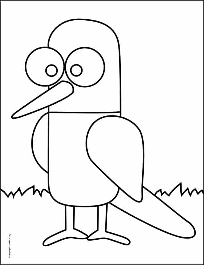 Easy How to Draw a Cartoon Bird Tutorial and Cartoon Bird Coloring Page