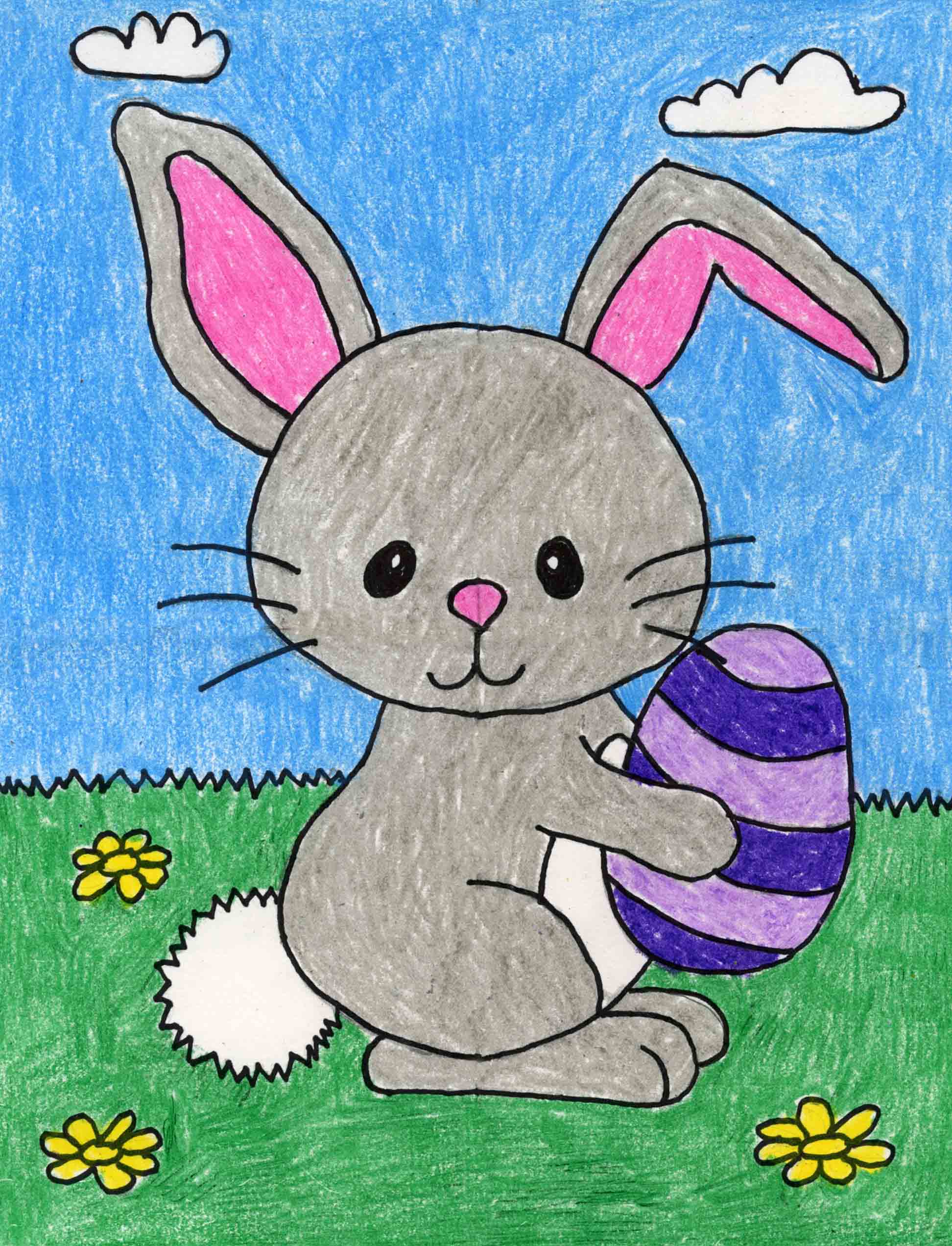 Easy How to Draw the Easter Bunny Tutorial Video & Coloring Page