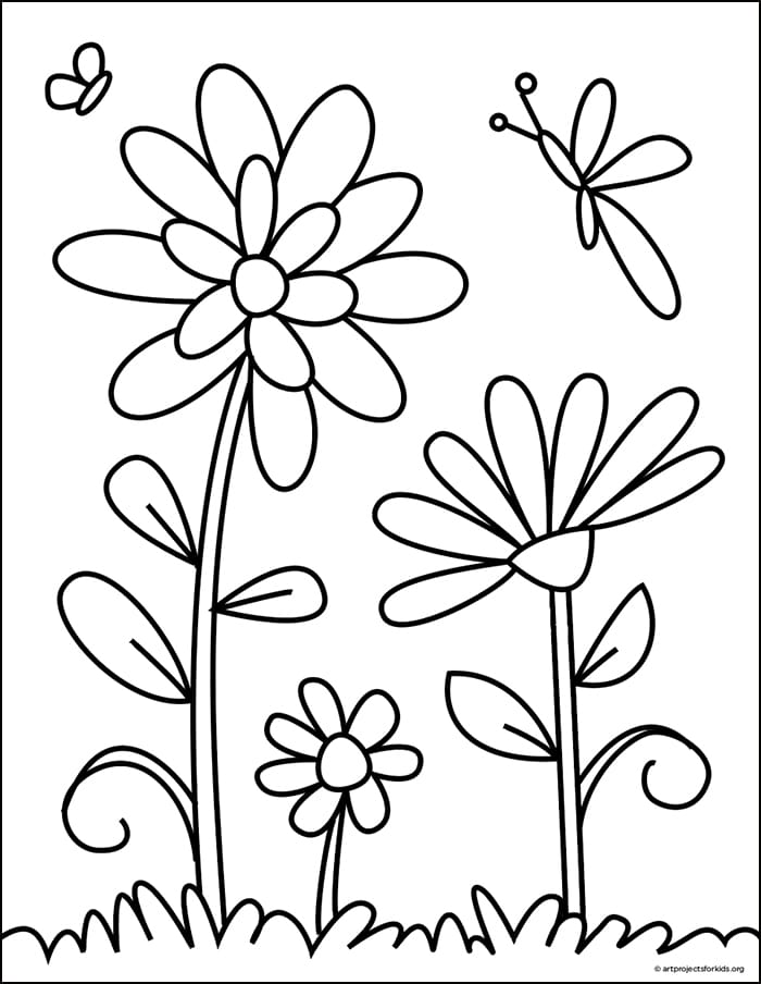 easy-how-to-draw-flowers-tutorial-and-flowers-coloring-page