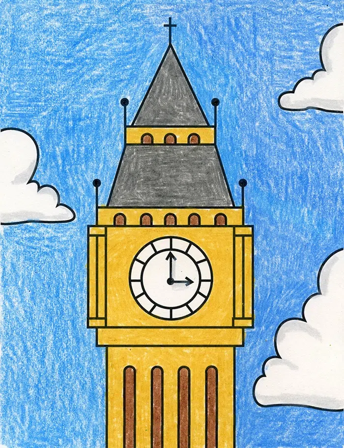 Easy How to Draw Big Ben Tutorial and Big Ben Coloring Page