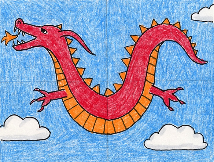 How to Draw a Dragon Tutorial Video and Dragon Coloring Page