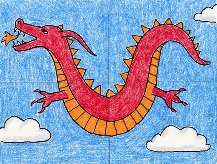 Рисунок дракона, сделанный с помощью простого пошагового руководства.