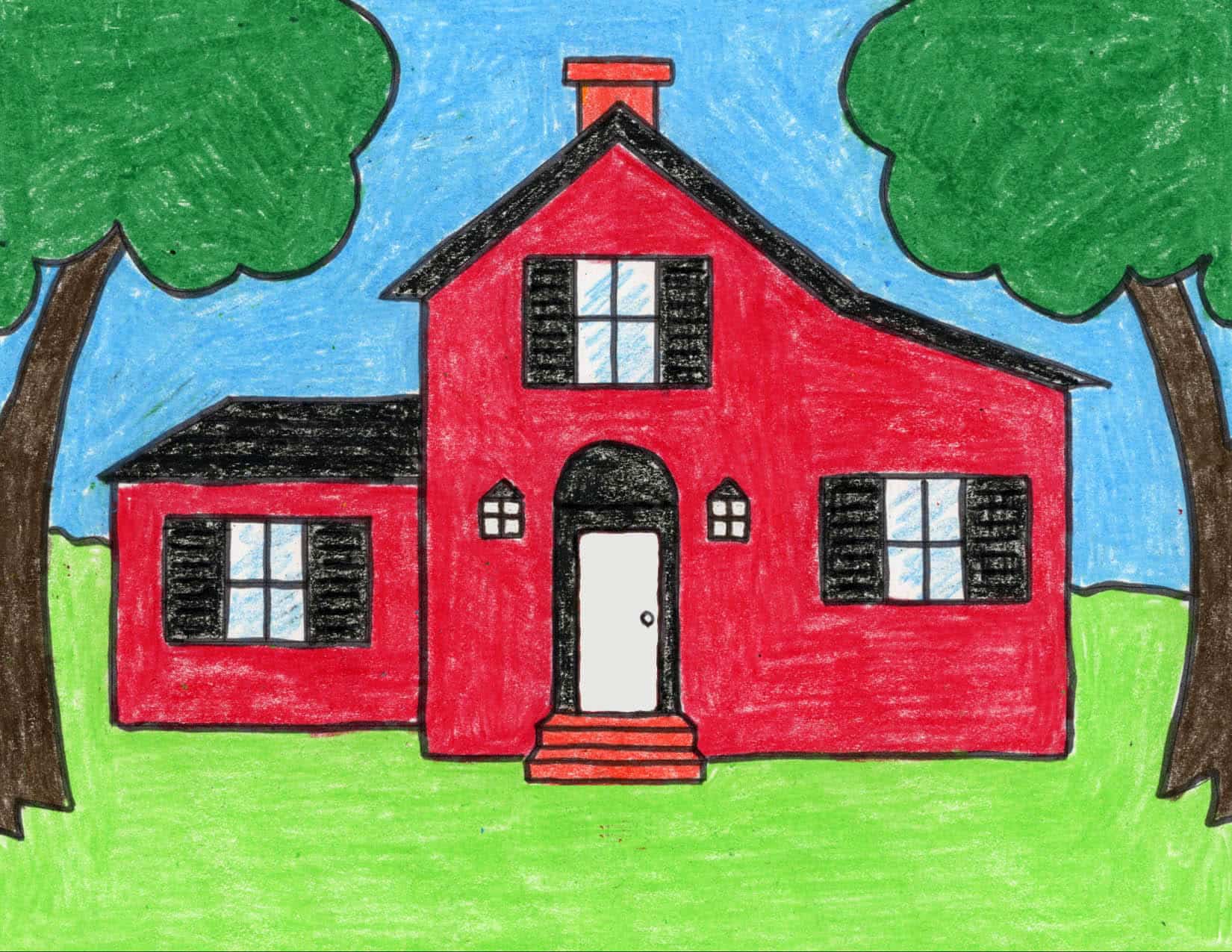 Easy How to Draw a Country House Tutorial and Coloring Page