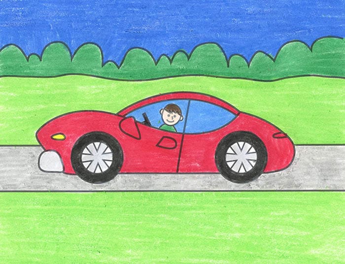 Easy How to Draw a Sports Car Tutorial Video and Coloring Page