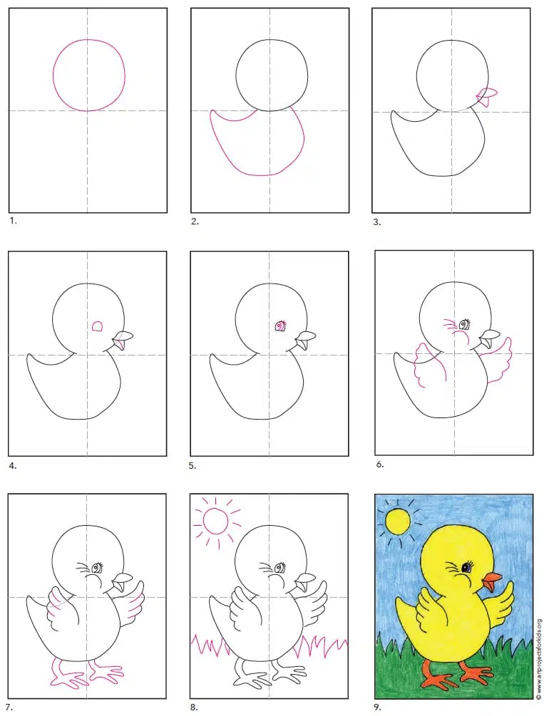 Easy How to Draw a Baby Chick Tutorial & Baby Chick Coloring Page