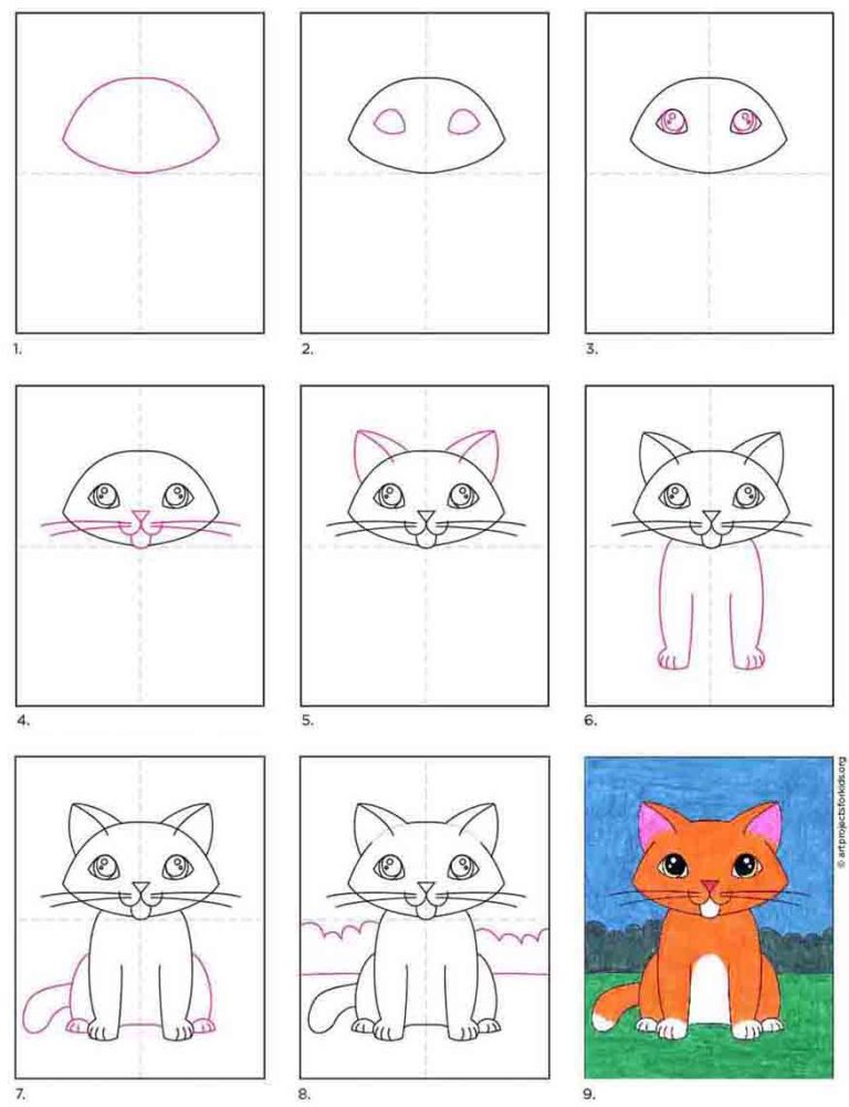 Easy How to Draw a Kitten Tutorial and Kitten Coloring Page