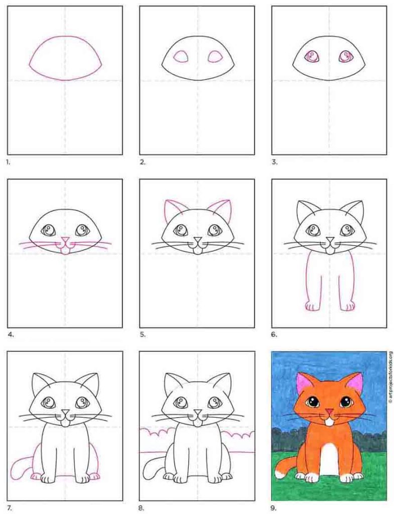 How to draw a Kitten diagram – Activity Craft Holidays, Kids, Tips