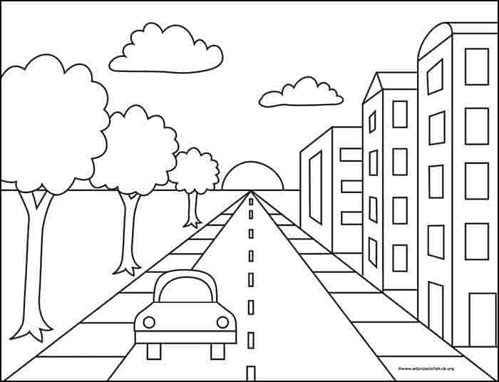 one point perspective drawing landscape