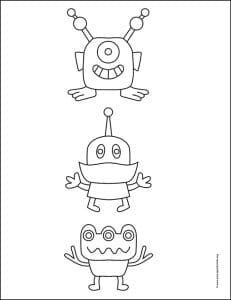 Easy How to Draw an Alien Tutorial and Alien Coloring Page