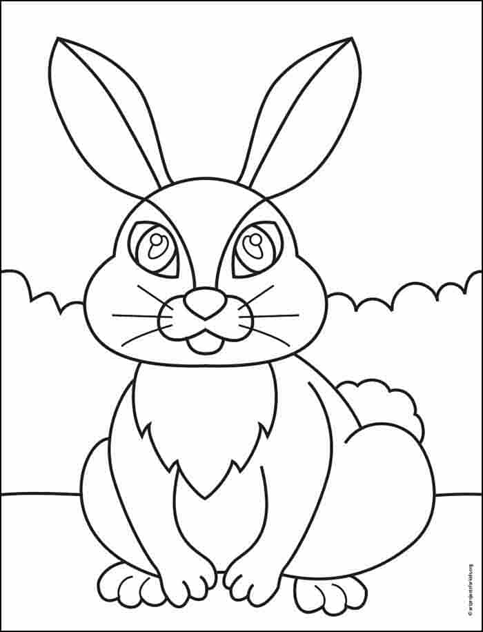 Easy How to Draw a Bunny Tutorial and Bunny Drawing Coloring Page