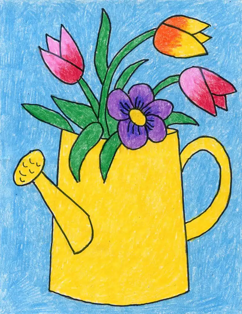 Easy How to Draw Spring Flowers Tutorial Video & Coloring Page