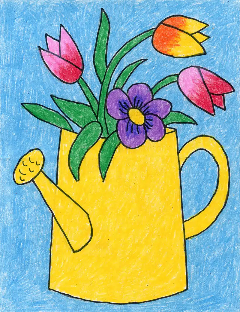 Easy How to Draw Spring Flowers Tutorial Video and Spring Flowers Coloring Page