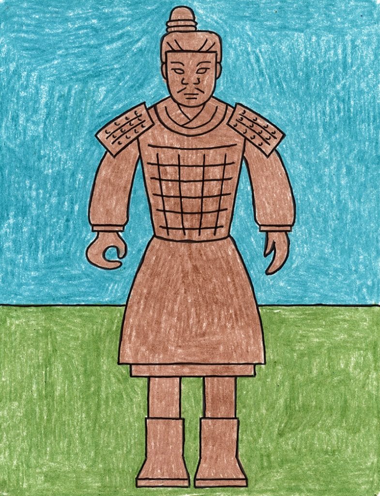 A drawing of terracotta warrior, made with the help of an easy step by step tutorial.