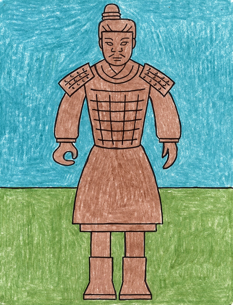 Easy how to draw a Terracotta Warrior and Warrior Coloring Page