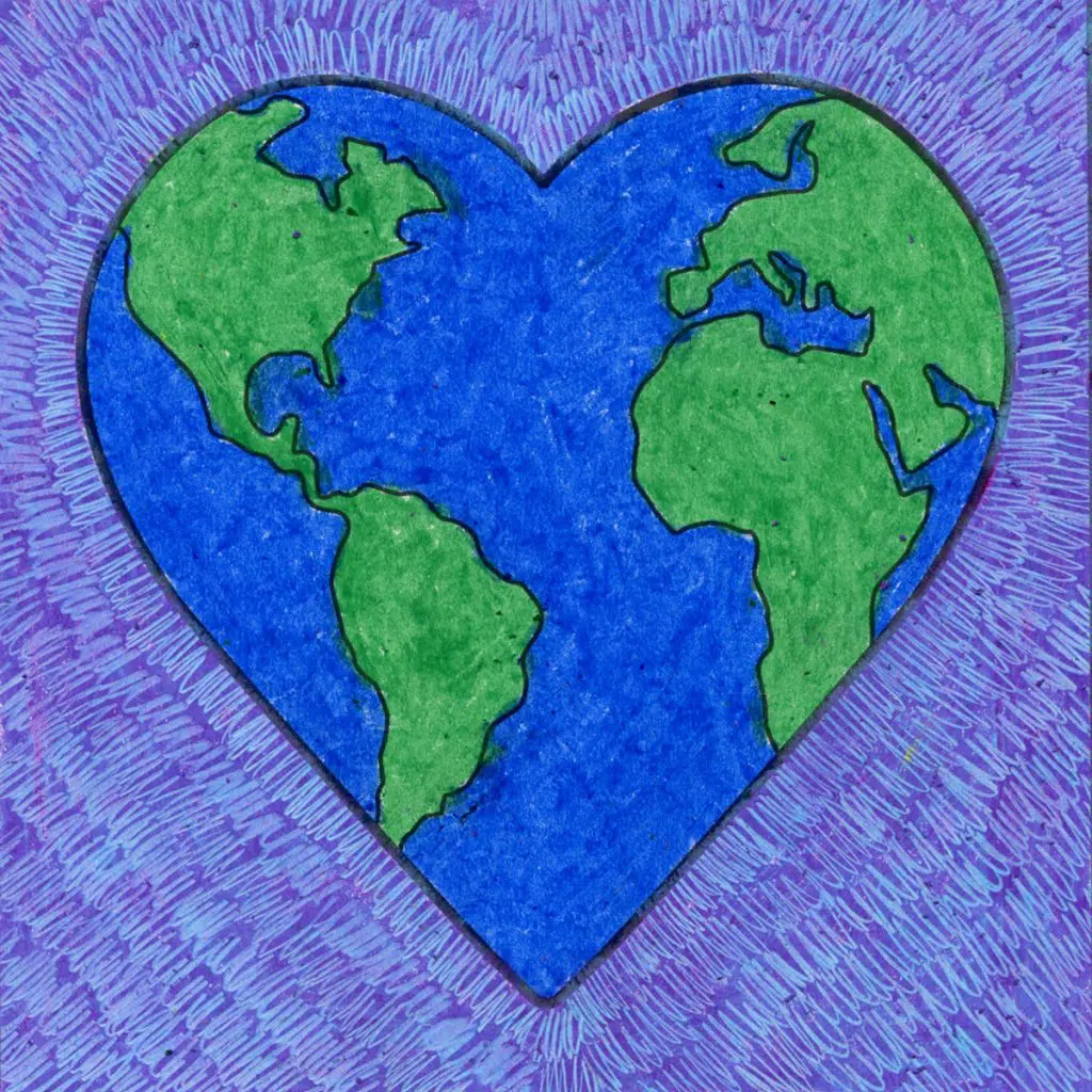  A heart earth drawing coloring project, made with the help of a free download. 