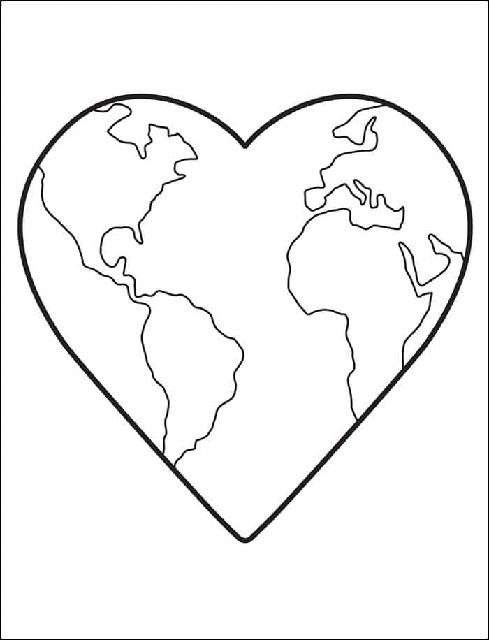 Heart Earth Drawing Coloring page, available as a free download.
