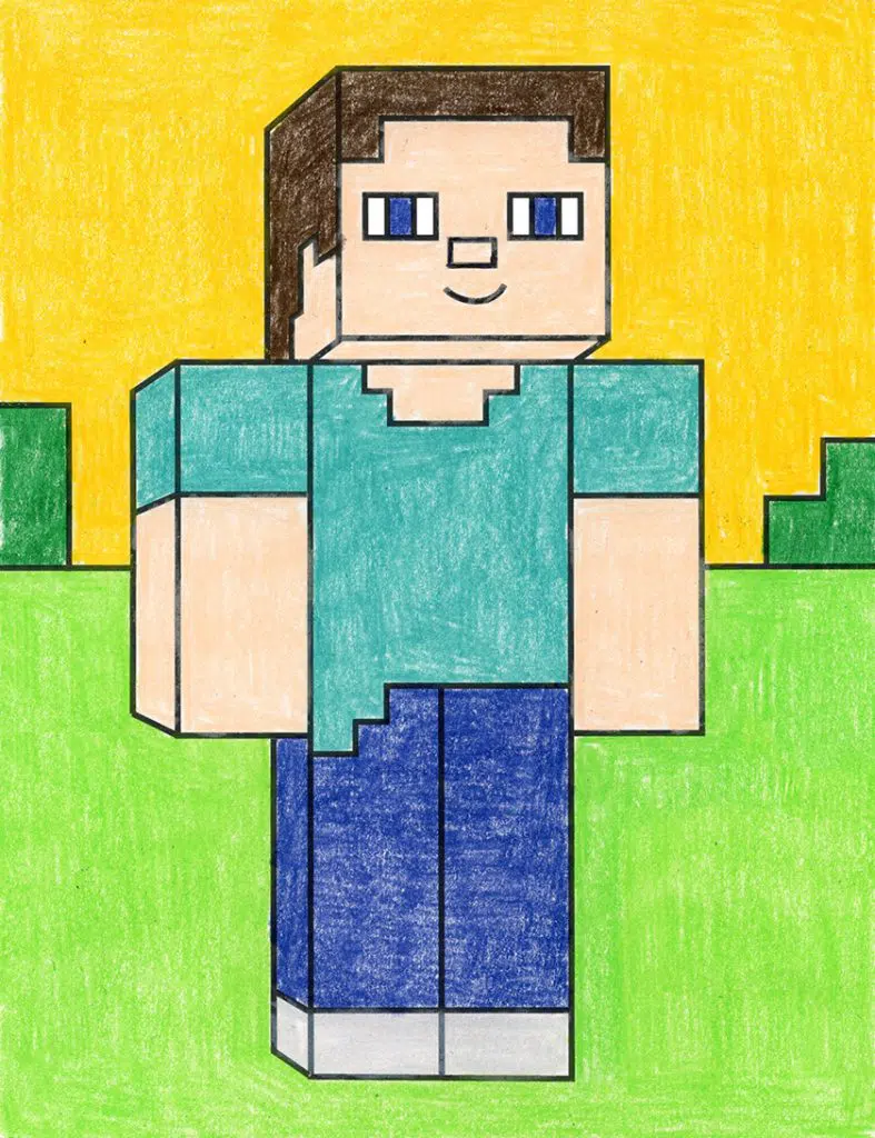  A drawing of minecraft characters, made with the help of an easy step by step tutorial.