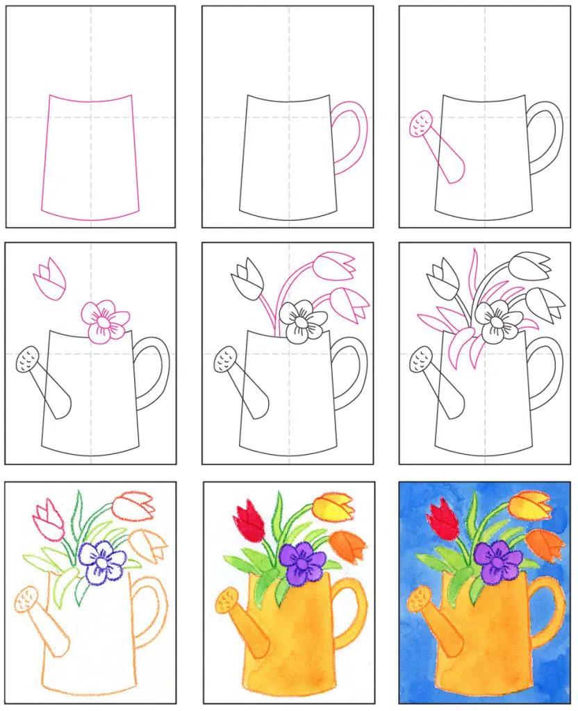 A step by step tutorial for how to draw easy spring flowers, also available as a free download.