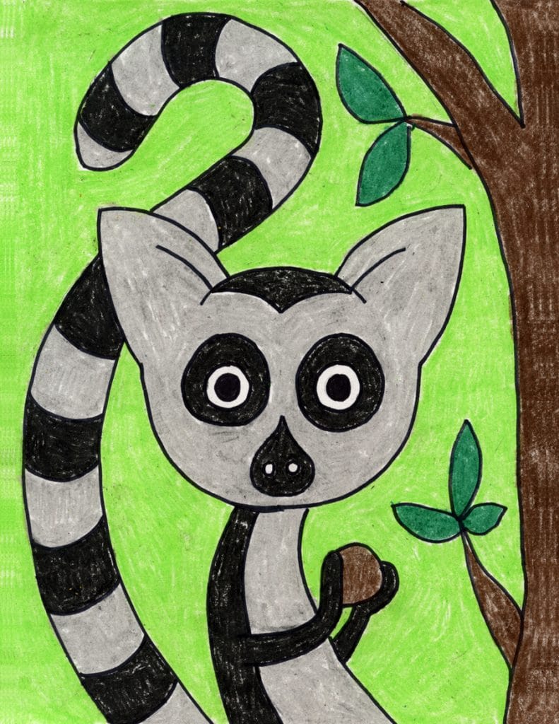A drawing of a Lemur, made with the help of an easy step by step tutorial. 