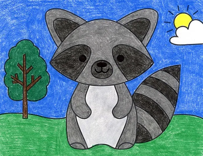 How to Draw an Easy Raccoon Tutorial and Raccoon Coloring Page