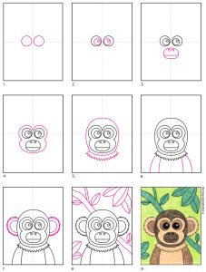 Easy How to Draw a Squirrel Monkey Tutorial and Monkey Coloring Page