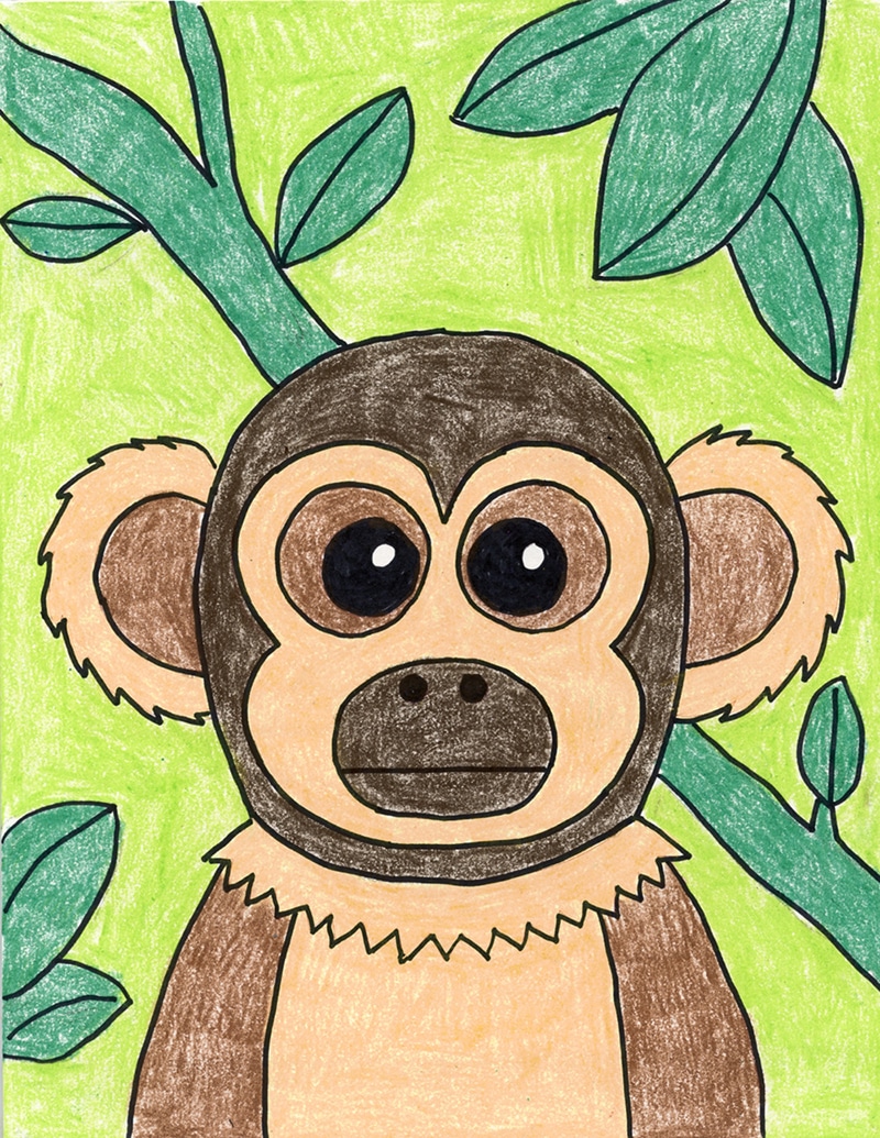 Easy How to Draw a Squirrel Monkey Tutorial and Squirrel Monkey Coloring Page